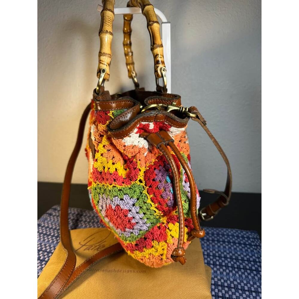 Patricia Nash Cantinella Multi Crochet Bag with Bamboo Handles Boho Satchel - Picture 5 of 7